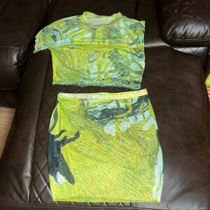 Neon Green Mesh Two-Piece Set